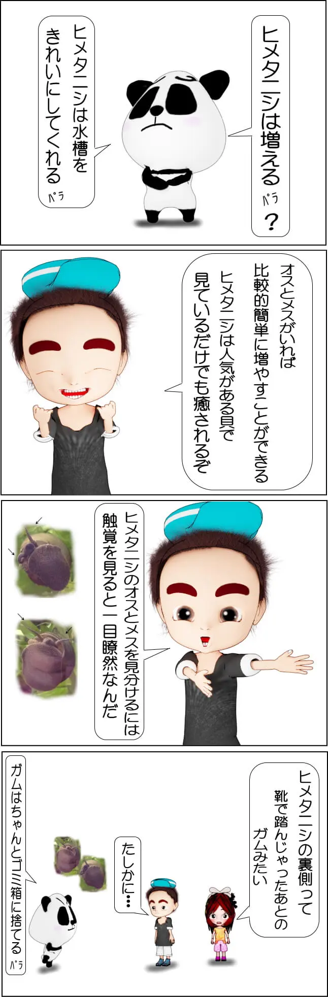 ヒメタニシの繁殖！オスとメスの見分け方【4コマ漫画】